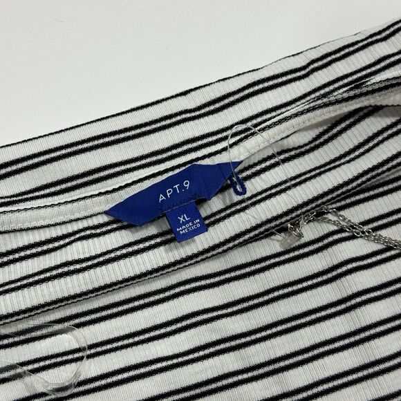 Woman's APT 9 White Black Striped Open Sleeve Top T-Shirt Blouse w/ Necklace - Picture 6 of 9